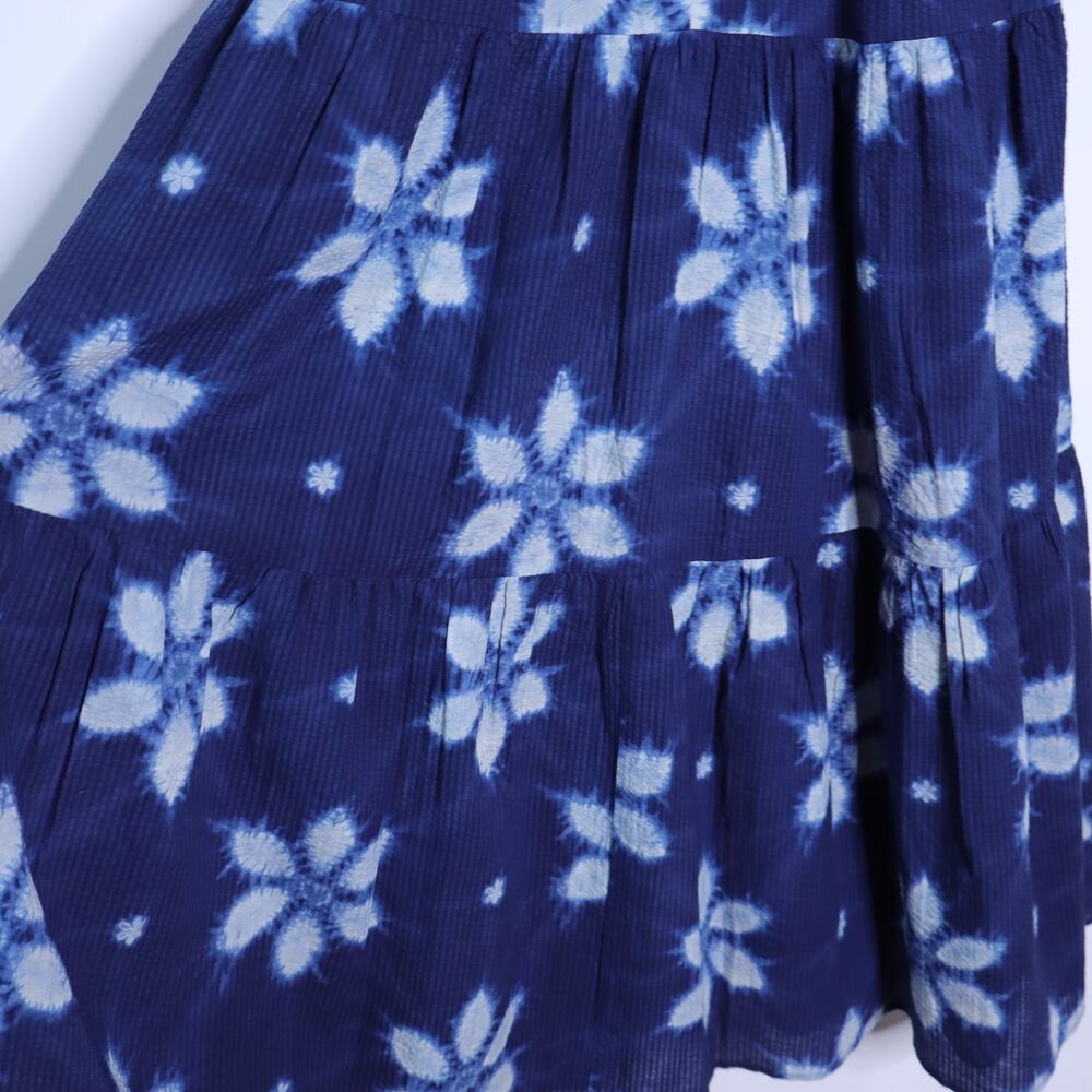 SEA Isla Midi Dress Navy Print Smocked Cotton Peasant Flutter Sleeve Women's 4 - Picture 10 of 12